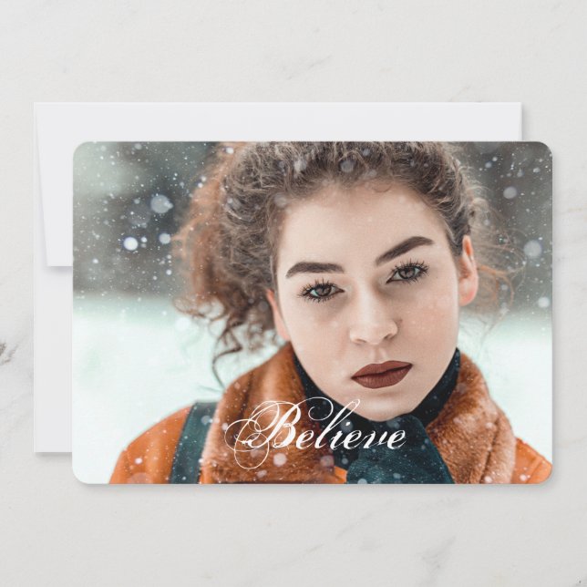 Believe Christmas Photo Holiday Card (Front)