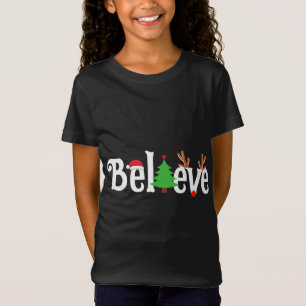 Believe Christmas Reindeer Santa Tree Fun Matching T-Shirt