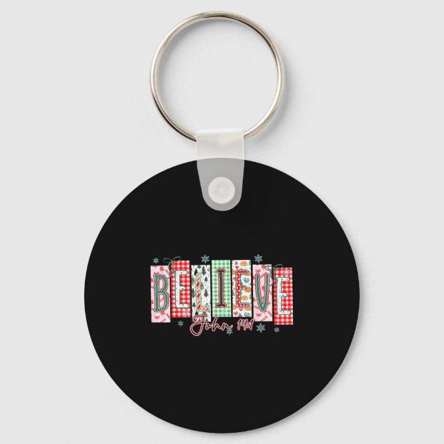 Believe Christmas Santa Coquette Bow Women Girls  Keychain (Front)