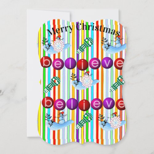 Believe Christmas Santa Snowman Flat Greeting Card