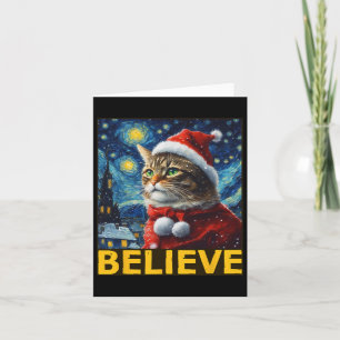 Believe Christmas Shirt Starry Night Van Gogh Cat Card