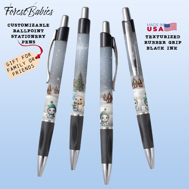 Believe Christmas Snow Woman Family Xmas Gift ⛄️🎄 Pen (Cute Xmas Snow woman, Believe, Christmas Tree Snowy Winter Lover Scene ForestBabies Pen Gift⛄️❄️🎄🎁)