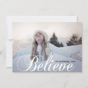 BELIEVE Christmas Snowflakes Glitter PHOTO Holiday Card