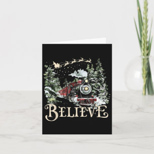 Believe Christmas Trains Xmas Santa Family Pajamas Card