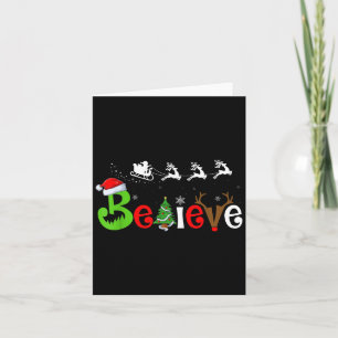 Believe Christmas Tree Reindeer Santa Family Xmas  Card