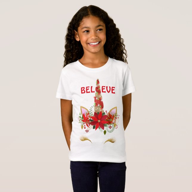 Believe Christmas Unicorn T-Shirt (Front Full)