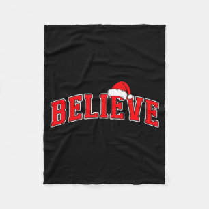 Believe Christmas Varsity Text With Santa Hat Fami Fleece Blanket