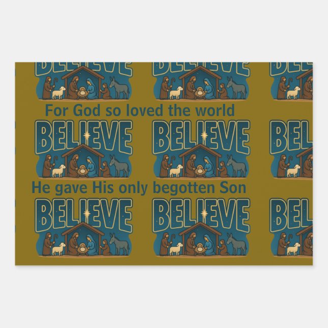 Believe Christmas Wrapping Paper Sheets (Front)
