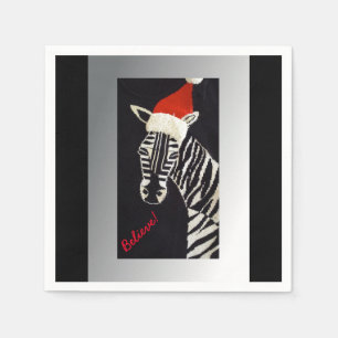 Believe! Christmas Zebra with Red Santa Hat Napkins