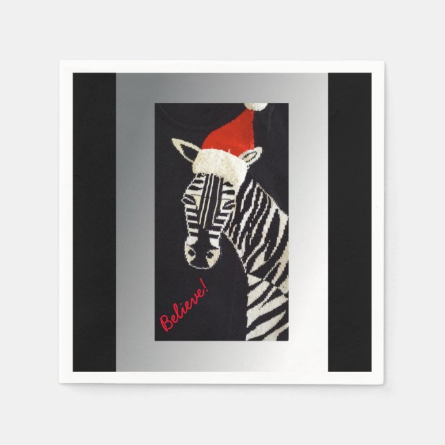 Believe! Christmas Zebra with Red Santa Hat Napkins (Front)