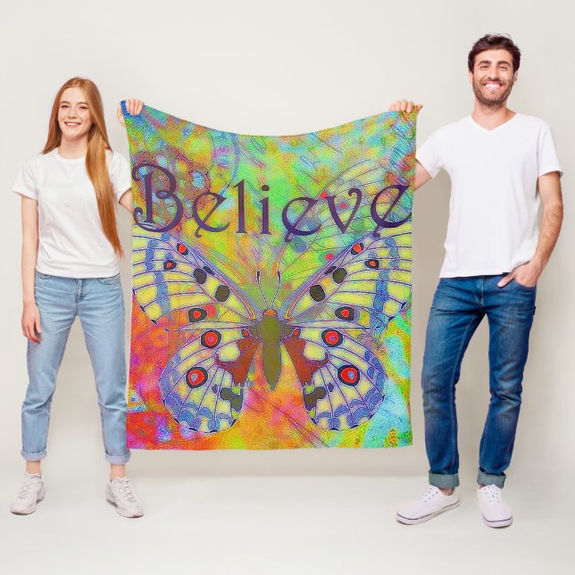 Believe colorful butterfly fleece blanket (In Situ)