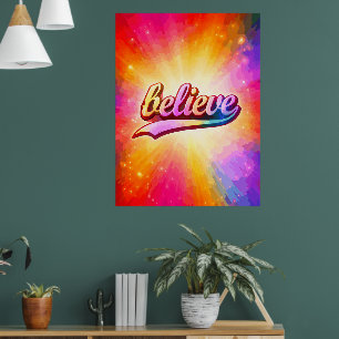 Believe Colorful Typography Inspirational Poster
