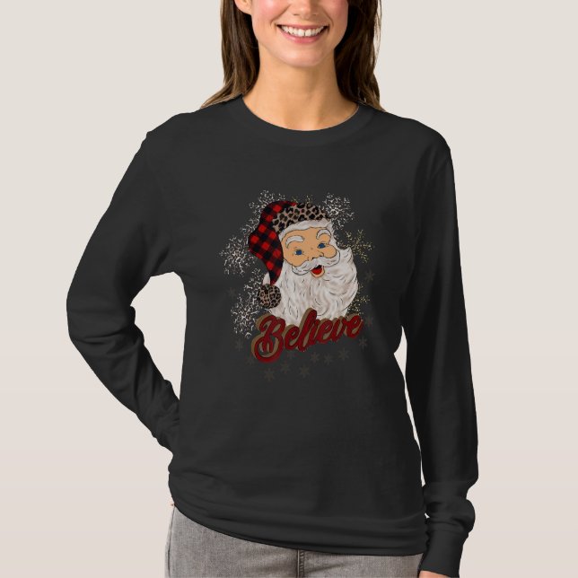 Believe Costume Santa Claus With Leopard Christmas T-Shirt (Front)