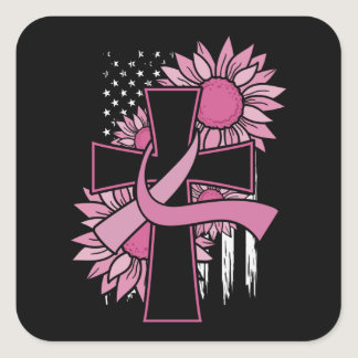 Believe Cross Christian Breast Cancer Awareness Square Sticker