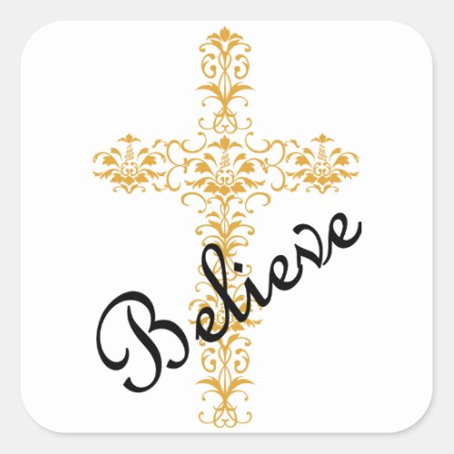Believe Cross Square Sticker