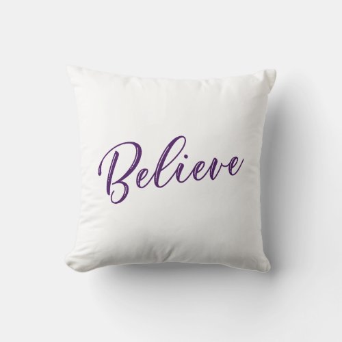 Believe Custom Calligraphy Purple Name  Date Throw Pillow