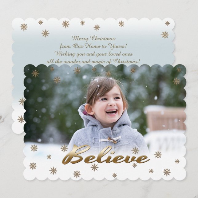 Believe. Custom Photo Christmas Flat Holiday Card (Front/Back)