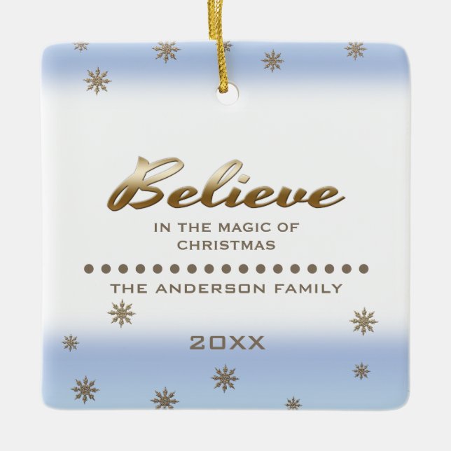 Believe. Custom Photo Christmas Ornaments (Front)