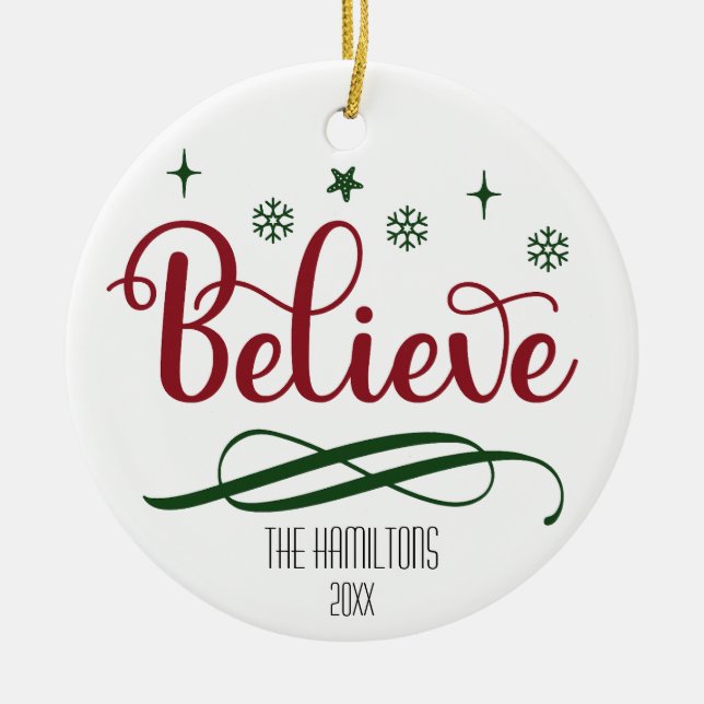 Believe Customizable Christmas Ornament (Front)