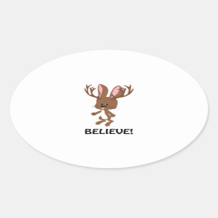 Believe! Cute Jackalope Oval Sticker
