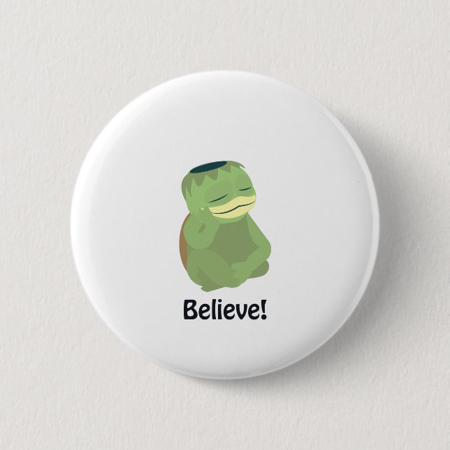 Believe! Cute Kappa Pinback Button (Front)