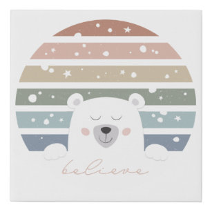 Believe, Cute Polar Bear, BOHO Faux Canvas Print