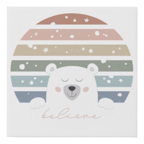 Believe Cute Polar Bear BOHO Faux Canvas Print