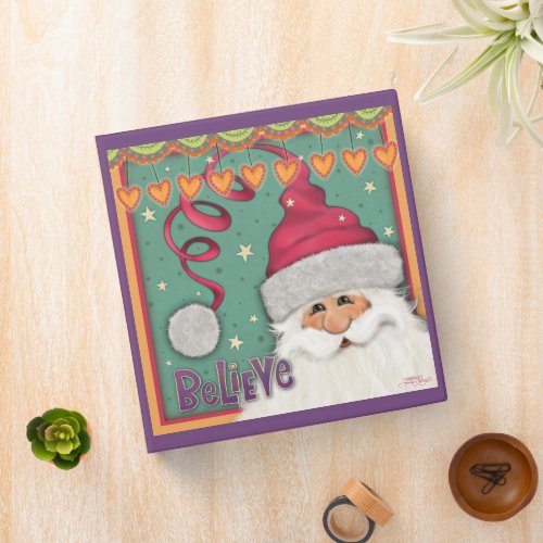 Believe Cute Santa Merry Christmas Purple Festive 3 Ring Binder