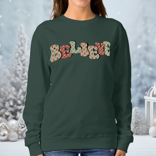 Believe Dark Green Christian Christmas Women's Sweatshirt (Creator Uploaded)
