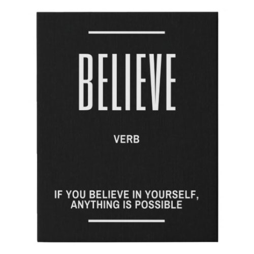 BELIEVE Definition Quote Faux Canvas Print