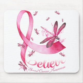 Believe Dragonfly Pink Ribbon Breast Cancer Mouse Pad