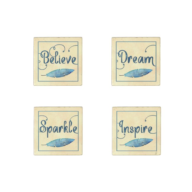 Believe Dream Inspire Sparkle Feather Watercolor