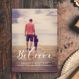 Believe Elegant Calligraphy Photo Holiday Card