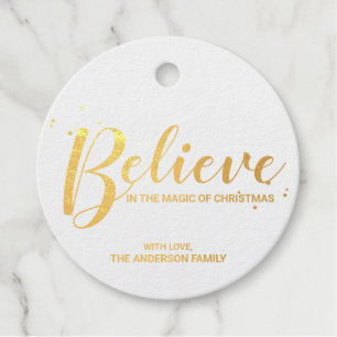 'Believe' Elegant Gold Foil Christmas Favor Tags