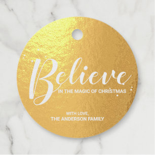'Believe' Elegant Gold Foil Christmas Foil Favor Tags