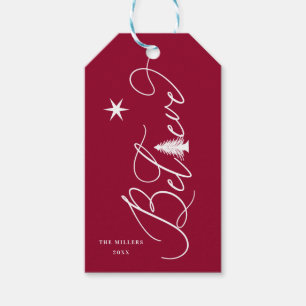 believe elegant script happy holidays Gift Tag