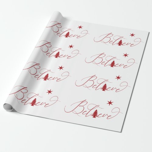 Believe elegant script holiday wrapping paper