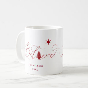 Believe elegant script monogram holiday mug