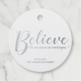 'Believe' Elegant Silver Foil Christmas Foil Favor Tags