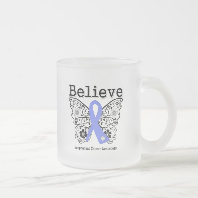 Believe - Esophageal Cancer Butterfly Frosted Glass Coffee Mug (Right)