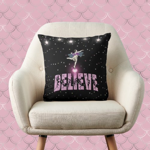 Believe Fairy Heart and Star Magical Inspirational Throw Pillow