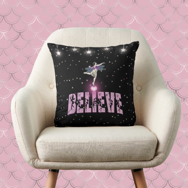 Believe Fairy Heart and Star Magical Inspirational Throw Pillow (Creator Uploaded)