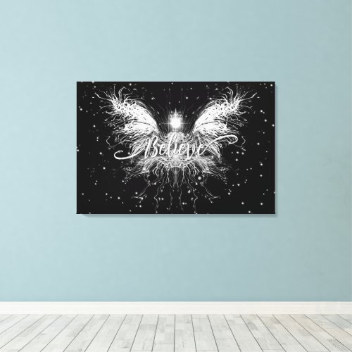 Believe Fairy Starlight Fantasy Black Canvas Print