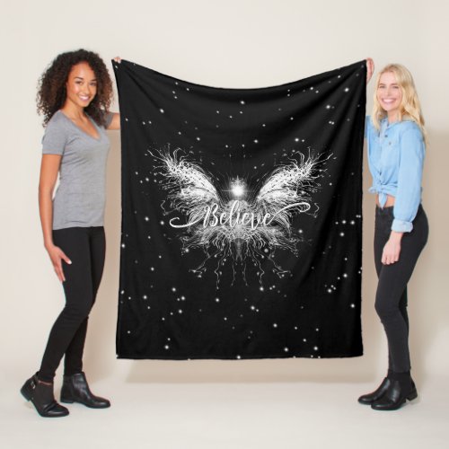 Believe Fairy Starlight Fantasy Black Fleece Blanket