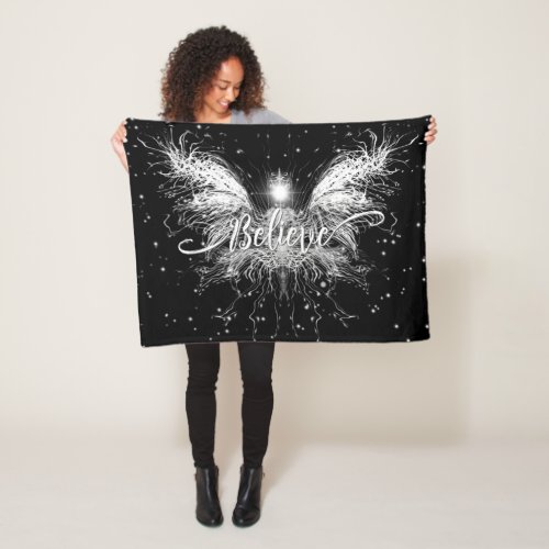 Believe Fairy Starlight Fantasy Black Fleece Blanket