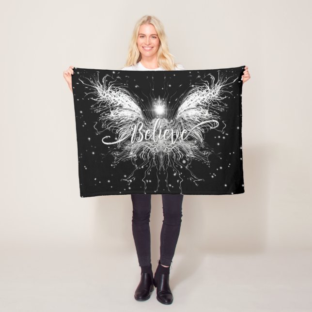 Believe Fairy Starlight Fantasy Black Fleece Blanket (In Situ)