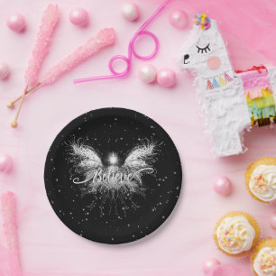 Believe Fairy Starlight Fantasy Black Paper Plates