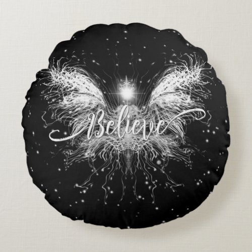 Believe Fairy Starlight Fantasy Black Round Pillow