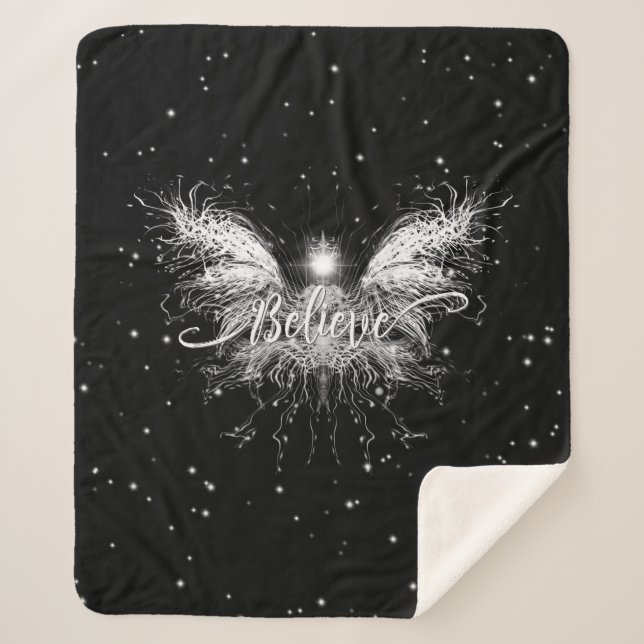 Believe Fairy Starlight Fantasy Black Sherpa Blanket (Front)