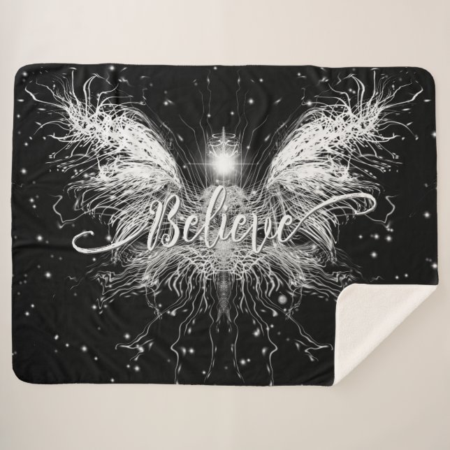 Believe Fairy Starlight Fantasy Black Sherpa Blanket (Front (Horizontal))